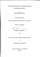 The asset allocation decision in managing the portfolios of small individual investors