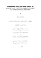 Learners' and educators' perceptions of the Massage Therapy Institute's combined practicum and community service programme