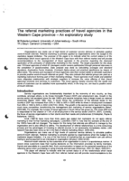 The referral marketing practices of travel agencies in the Western Cape province - an exploratory study.