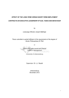 Effect of the long-term versus short-term employment contracts on executive leadership styles, tasks and behaviour