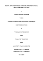 Mental health strategies for developing institutional effectiveness in a college.