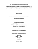 An assessment of the corporate entrepreneurial climate within a division of a leading South African automotive retail group