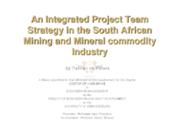 An integrated project team strategy in the South African mining and mineral commodity industry