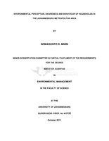 Environmental perception, awareness and behaviour of households in the Johannesburg Metropolitan Area
