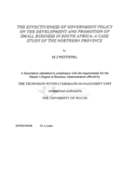 The effectiveness of government policy on the development and promotion of small business in South Africa : a case study of the Northern Province