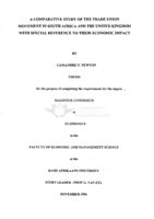 A comparative study of the trade union movement in South Africa and the United Kingdom with special reference to their economic impact