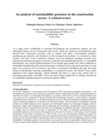 An analysis of sustainability practices in the construction sector : a critical review