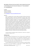 Becoming African psychologists : decolonisation within a postgraduate psychology module at the University of Johannesburg