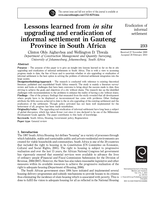 Lessons learned from in situ upgrading and eradication of informal settlement in Gauteng Province in South Africa