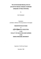 The environmental literacy level of pre-service teacher trainees at selected campuses of Vista University