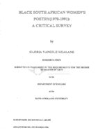Black South African women's poetry (1970-1991) : a critical survey