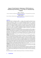 Impact of total productive maintenance (TPM) practices on manufacturing performance : a case study of  manufacturing company