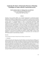 Analyzing the future of Enterprise Resources Planning Techniques in South African Construction Sector