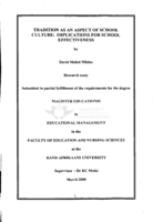 Tradition as an aspect of school culture : implications for school effectiveness
