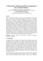 Critical barriers affecting stakeholder management in the construction industry