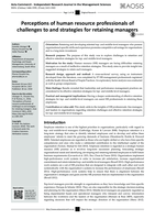 Perceptions of human resource professionals of challenges to and strategies for retaining managers