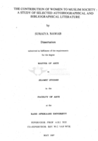 The contribution of women to Muslim Society : a study of selected autobiographical and bibliographical literature