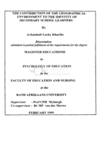The contribution of the geographical environment to the identity of secondary school learners.