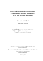 Barriers and opportunities for implementation of Clean Development Mechanism in South Africa: a case study of Gauteng Municipalities