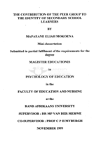The contribution of the peer group to the identity of secondary school learners