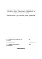 The efficacy of comprehensive industrial back school with chiropractic manipulative therapy in the management of low back pain in male labourers