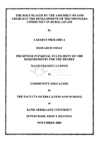 The role played by the Assembly of God Church in the development of the Ndengeza community in rural Giyani