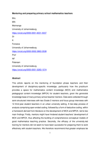 Mentoring and preparing primary school mathematics teachers