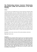 The relationship between customer relationship management (CRM) and performance in the hotel industry