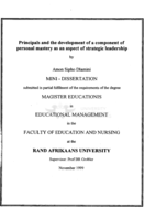 Principals and the development of a component of personal mastery as an aspect of strategic leadership