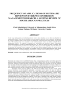 Frequency of applications of systematic reviews in evidence synthesis in management research : a scoping review of South African practices