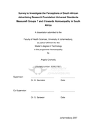 Survey to investigate the perceptions of South African advertising research foundation universal standards measure® groups 7 and 8 towards homoeopathy in South Africa