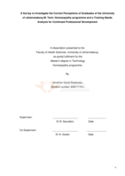 A survey to investigate the current perceptions of graduates of the University of Johannesburg M. Tech: Homoeopathy programme and a training needs analysis for continued professional development