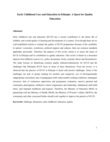 Early Childhood Care and Education in Ethiopia: A Quest for Quality Education