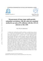 Measurement of long-range multi-particle azimuthal correlations with the subevent cumulant method in pp and p+Pb collisions with the ATLAS detector at the LHC