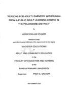 Reasons for adult learners' withdrawal from a public adult learning centre in the Polokwane District