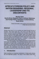 Africa's foreign policy and nation branding : regional leadership and its discontents