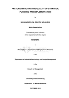 Factors impacting the quality of strategic planning and implementation
