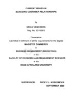 Current issues in managing customer relationships