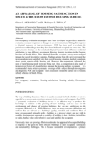 An appraisal of housing satisfaction in South Africa low income housing scheme