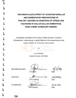 The prophylactic effect of Aconitum napellus and homoeopathic preparations of poultry vaccines in conditions of stress and vaccinosis in Gallus gallus domesticus, Ross hybrid, in broiler farming