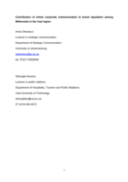 Contribution of online corporate communication to brand reputation among Millennials in the Vaal region