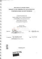 The efficacy of soft tissue therapy in the chiropractic management of temporomandibular joint disorder