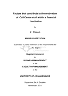 Factors that contribute to the motivation of Call Centre staff within a financial institution