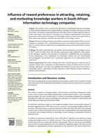 Influence of reward preferences in attracting, retaining, and motivating knowledge workers in South African information technology companies