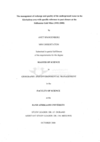The management of recharge and quality of the underground water in the Klerksdorp area with specific reference to post closure at the Stilfontein Gold Mine (1952-2000)