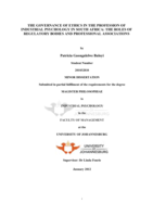 The governance of ethics in the profession of industrial psychology in South Africa : the roles of regulatory bodies and professional associations
