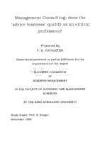 Management consulting : does the 'advice business' qualify as an ethical profession?