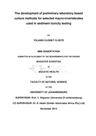 The development of preliminary laboratory based culture methods for selected macro-invertebrates used in sediment toxicity testing