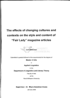 The effects of changing cultures and contexts on the style and content of "Fair Lady" magazine articles