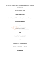 The role of foreign direct investment in regional economic integration